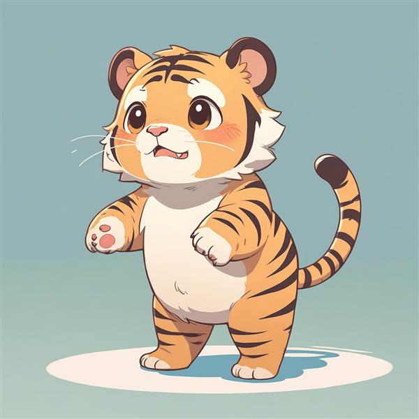 طرح گرافیکی بچه‌ببر در حالت ایستاده با دهان باز، تصویرسازی کیوت برای پوستر و استیکر دیواری