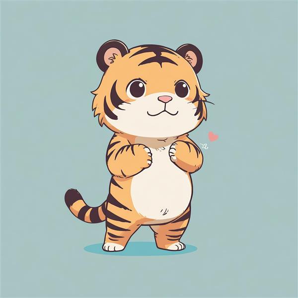 تصویر اورجینال بچه‌ببر کارتونی با حالت درخواست، مناسب چاپ عریض و دکوراسیون مینیمال
