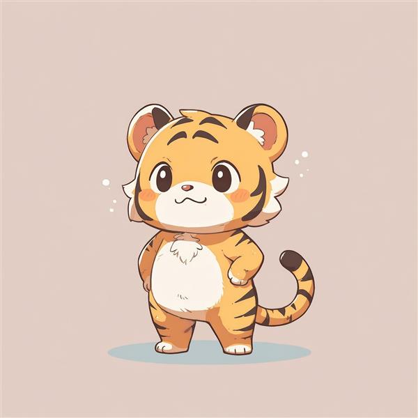 طرح گرافیکی بچه‌ببر کارتونی خندان با پس‌زمینه صورتی، تصویر باکیفیت برای چاپ روی بوم