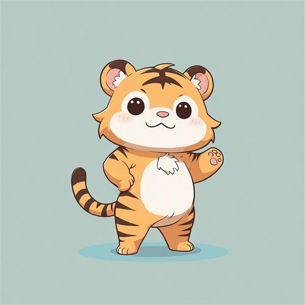 پوستر بچه‌ببر کارتونی در حال خداحافظی، تصویر اورجینال برای تابلو اتاق کودک با پس‌زمینه آبی