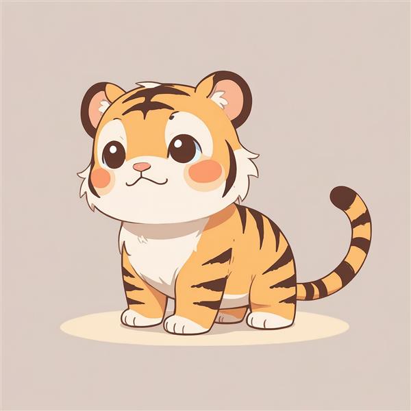 پوستر بچه‌ببر کارتونی در حالت نشسته، طرح مینیمال برای چاپ عریض و دکوراسیون اتاق کودک