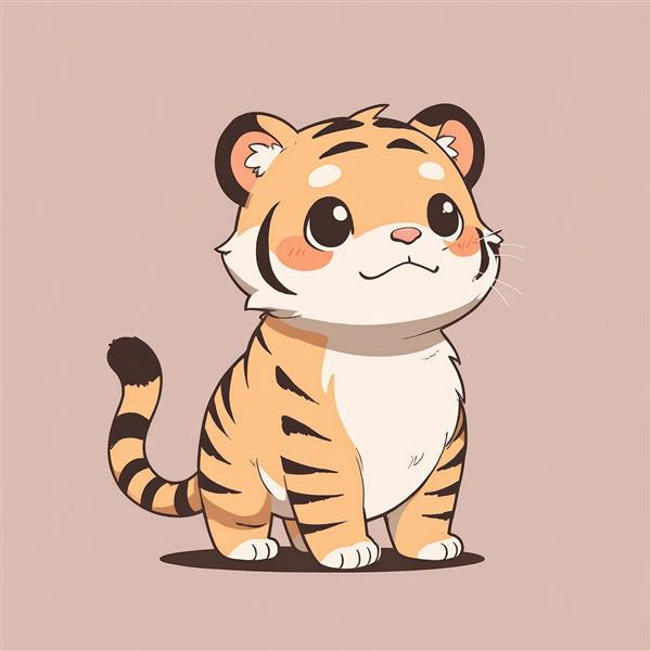 بچه‌ببر کارتونی نشسته با گونه‌های سرخ، تصویرسازی اورجینال برای تابلو و پوستر باکیفیت