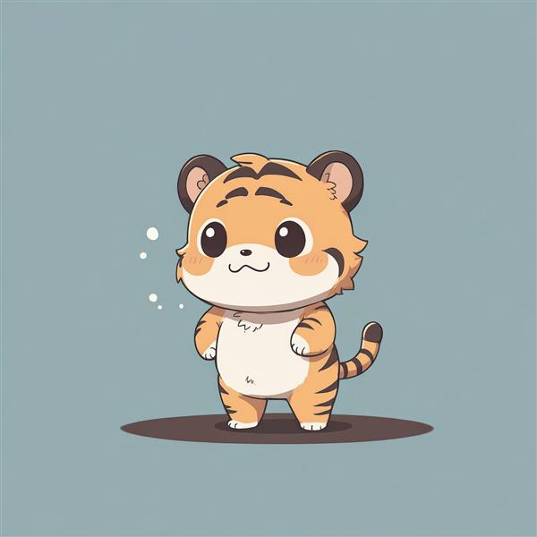 تصویر بچه‌ببر کارتونی با پس‌زمینه آبی ملایم، طرح مینیمال برای چاپ عریض و استیکر دیواری