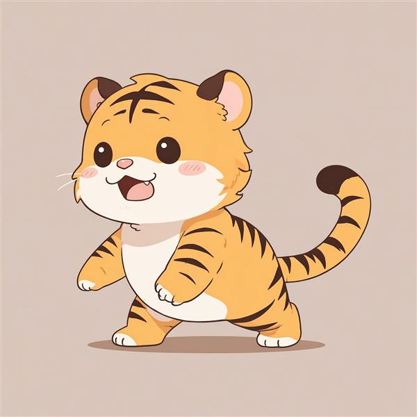 بچه‌ببر کارتونی در حال راه رفتن با دهان باز، طرح فانتزی برای پوستر و تابلو دکوراتیو