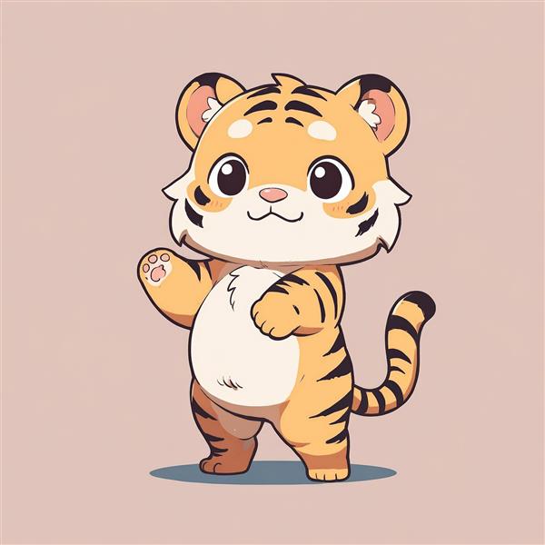 تصویر اورجینال بچه‌ببر کارتونی در حال خداحافظی مناسب چاپ بوم و دکوراسیون اتاق کودک