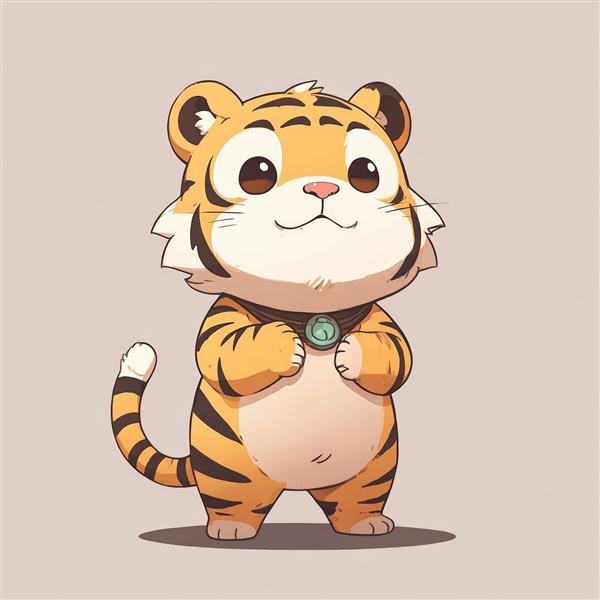 طرح گرافیکی بچه‌ببر کارتونی با گردنبند، تصویر باکیفیت برای چاپ عریض و محصولات دکوراتیو خاص