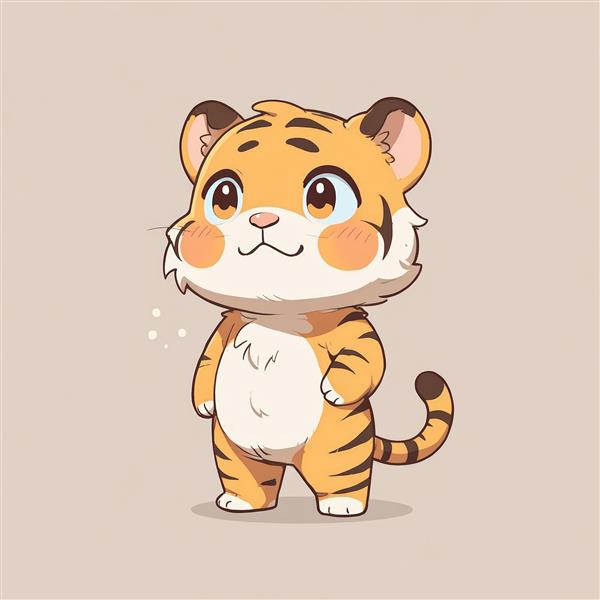 پوستر بچه‌ببر کارتونی ایستاده با گونه‌های سرخابی، تصویر اورجینال برای تابلو و دکوراسیون مینیمال
