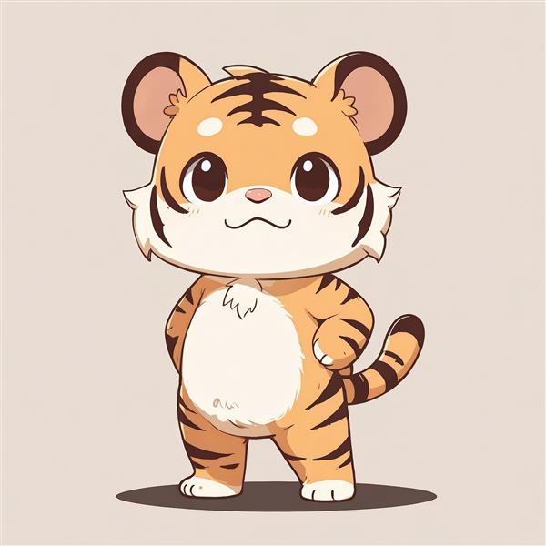 تصویر اورجینال بچه‌ببر کارتونی ایستاده خندان، باکیفیت بالا برای دکور و استیکر اتاق کودک