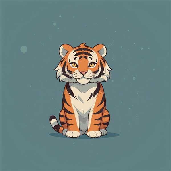 تابلوی بچه‌ببر کارتونی با ابهت در پس‌زمینه آبی تیره، تصویر باکیفیت مناسب چاپ عریض