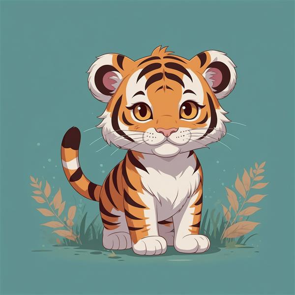 پوستر بچه ببر کارتونی خندان، طرح باکیفیت برای دکوراسیون کودکانه و چاپ تابلوهای دیواری