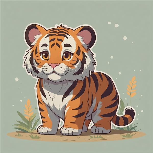 طرح گرافیکی بچه ببر دوست‌داشتنی با پس‌زمینه سبز روشن، مناسب چاپ روی پارچه و کوسن دکوراتیو