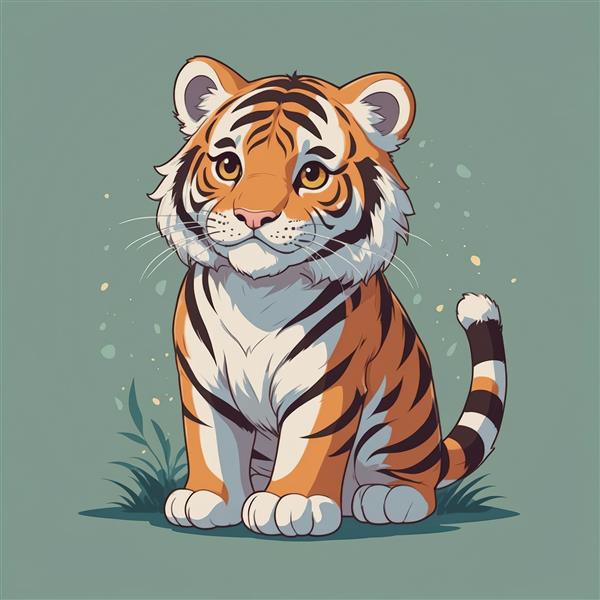 تصویر اورجینال بچه ببر کارتونی نشسته، باکیفیت بالا برای چاپ‌های عریض و تابلوهای مدرن