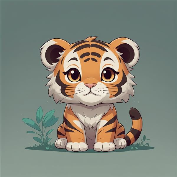 پوستر بچه ببر فانتزی با پس‌زمینه تیره سبزآبی، طرح اورجینال برای دکوراسیون و اکسسوری کودک