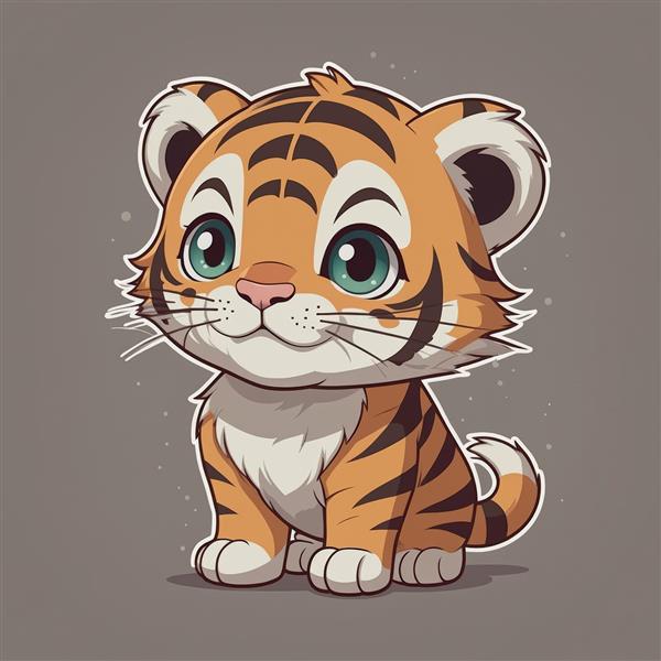 طرح گرافیکی بچه ببر کیوت با چشمان سبز درشت، مناسب چاپ عریض دکوراتیو و استیکر دیواری