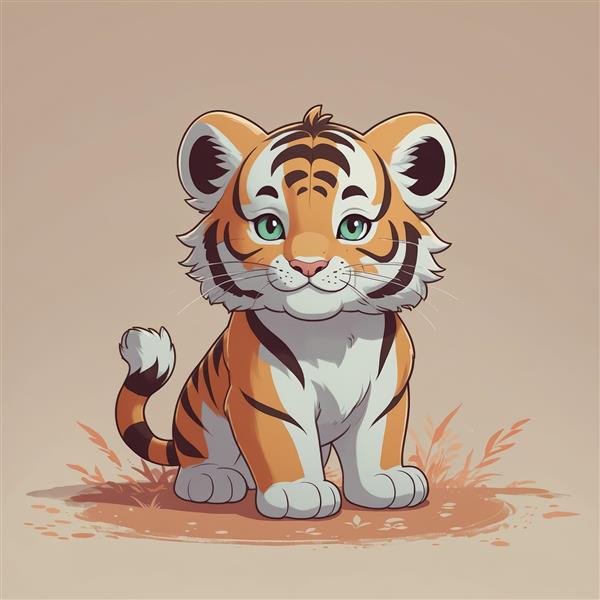 بچه ببر کارتونی خندان با پس‌زمینه ساده، تصویر اورجینال برای تابلو و پوستر اتاق کودک