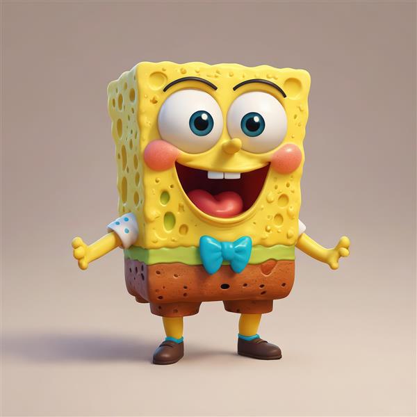 طرح باکیفیت باب اسفنجی با پاپیون آبی، آماده برای چاپ با رزولوشن بالا