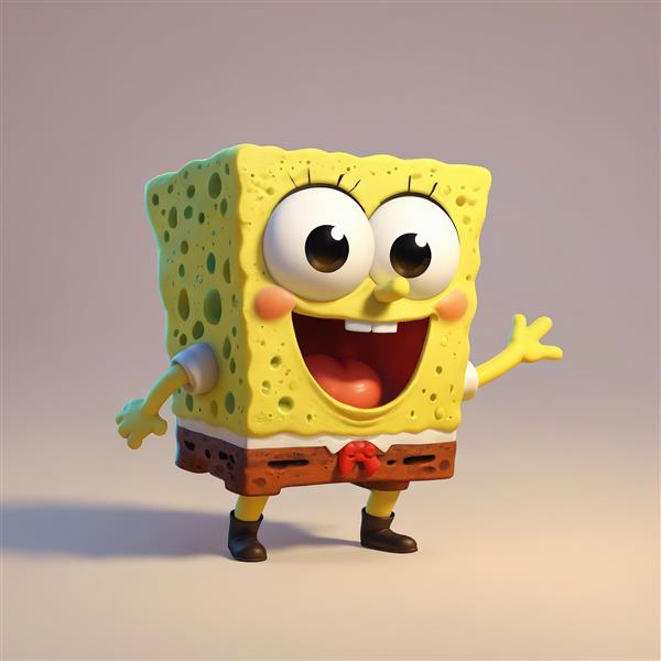 تصویر باب اسفنجی در حال دست تکان دادن با لبخند باز، طرح دکوراتیو