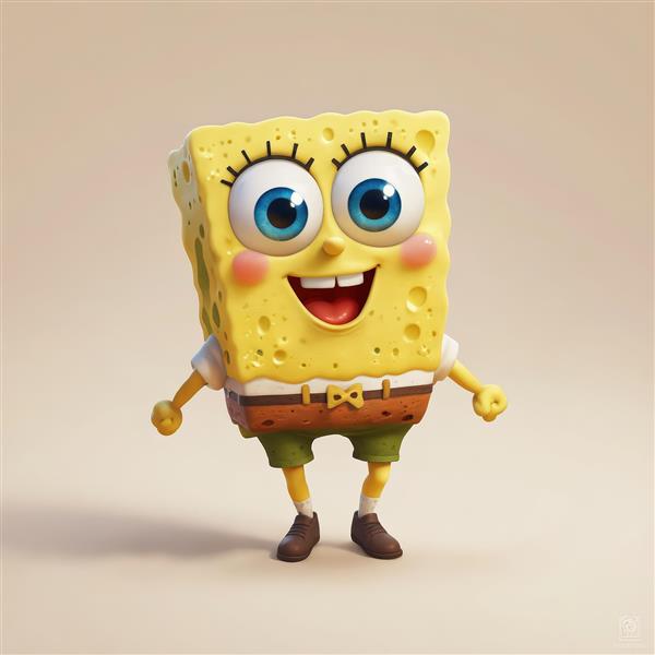 کاراکتر باب اسفنجی بامزه با چشمان آبی و لبخند، طرح کارتونی اورجینال