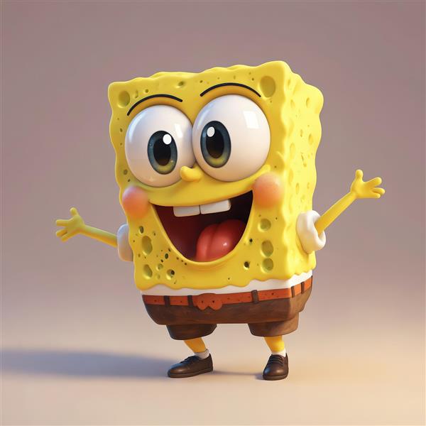 تصویر باکیفیت باب اسفنجی با دهان باز و خندان، مخصوص چاپ تابلو فانتزی