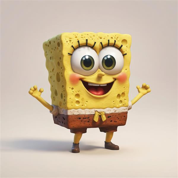 تصویر جذاب باب اسفنجی با لبخند بزرگ، مناسب پوستر اتاق کودکان