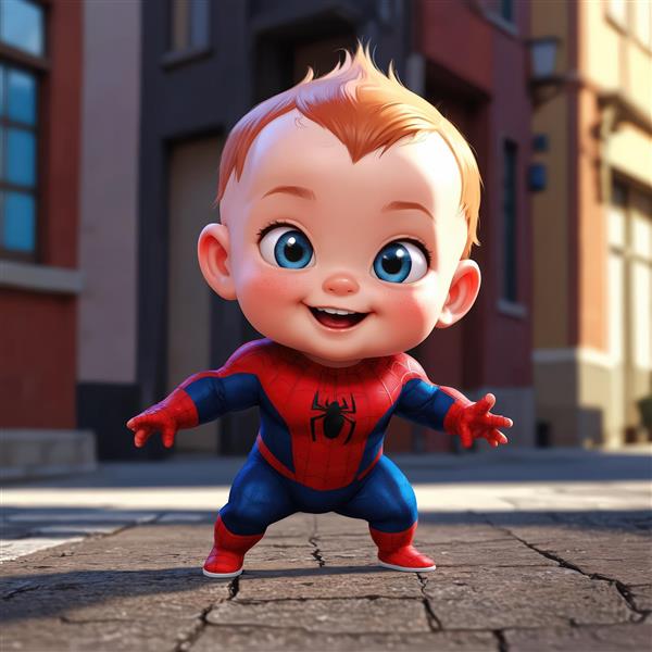 پوستر کودک اسپایدرمن در خیابان شهر، طرح اورجینال برای چاپ دکوراتیو