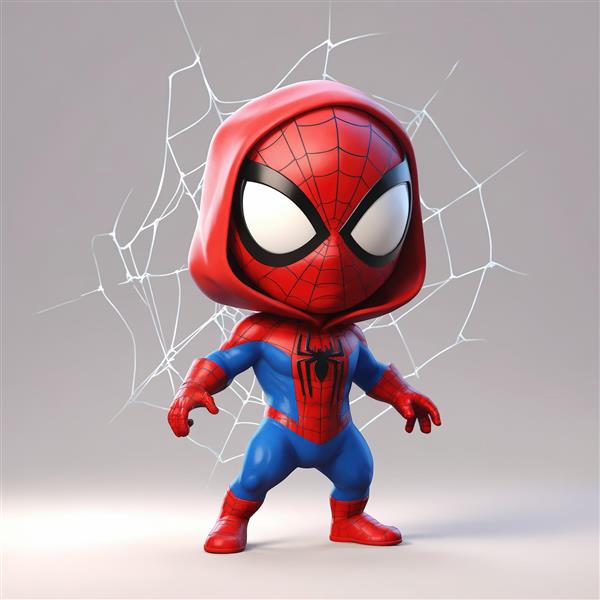 عکس اورجینال مرد عنکبوتی با ماسک قرمز و تار عنکبوت ظریف روی زمینه سفید