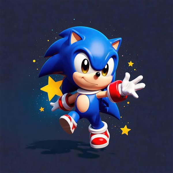 پوستر اورجینال سونیک با پس‌زمینه ستاره‌های زرد و استایل سه‌بعدی برای چاپ اتاق کودک