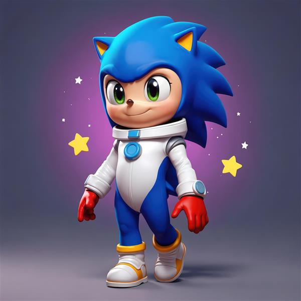 تصویر سونیک با لباس فضایی و ژست راه رفتن با نورهای ستاره‌ای برای پوستر اتاق بازی
