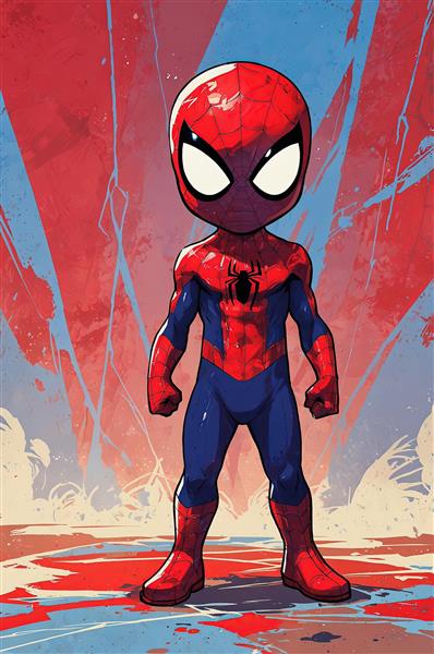 پوستر دکوراتیو مرد عنکبوتی با پس‌زمینه آبی و خطوط مورب برای اتاق کودک و باکیفیت