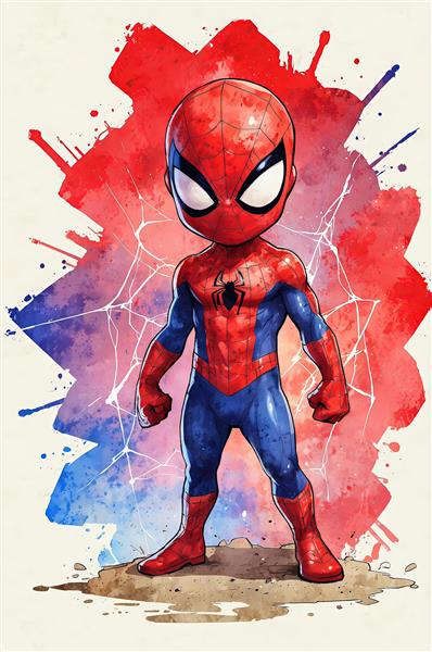 تصویر باکیفیت مرد عنکبوتی مینیاتوری با افکت آبرنگ و گرافیتی برای چاپ