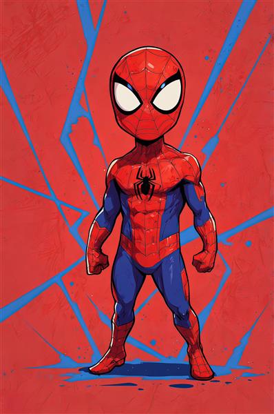 عکس بسیار باکیفیت مرد عنکبوتی با ژست قوی روی پس‌زمینه ساده قرمز برای پوستر ورزشی