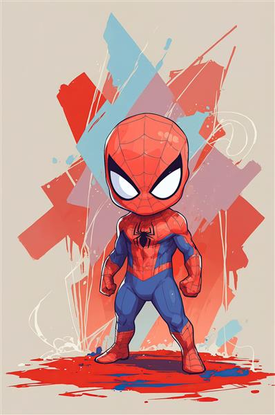 تصویر باکیفیت مرد عنکبوتی مینیاتوری با افکت آبرنگ و گرافیتی برای چاپ عریض و بوم