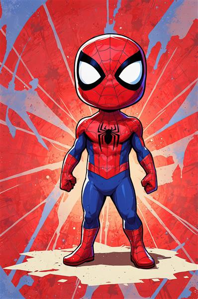 پوستر اورجینال مرد عنکبوتی چشم‌درشت با پس‌زمینه کومیک قرمز برای تابلو اتاق کودک