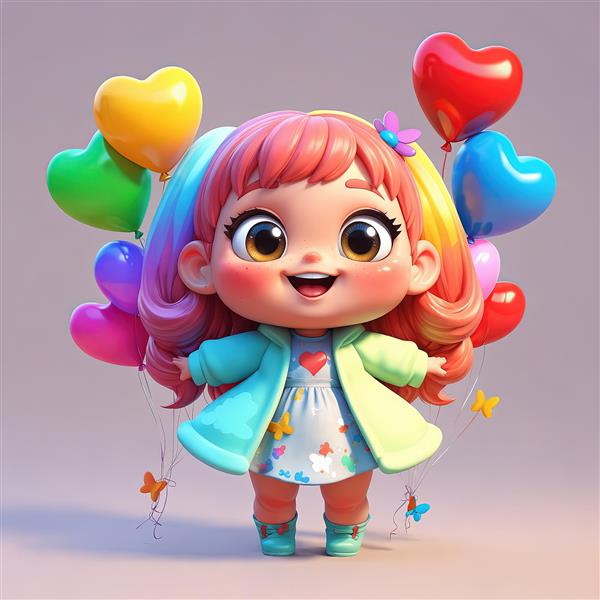 طرح دکوراتیو دختر پری با کلاه رنگین کمانی و بال، در حال نگهداری قلب صورتی