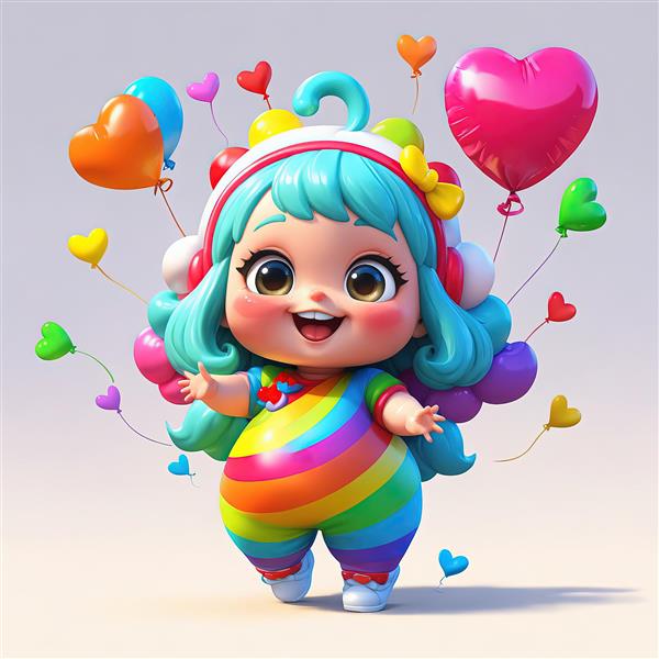 عروسک دخترانه پری پروانه‌ای مو طلایی با بال‌های رنگین کمانی و بادکنک‌های قلبی متنوع