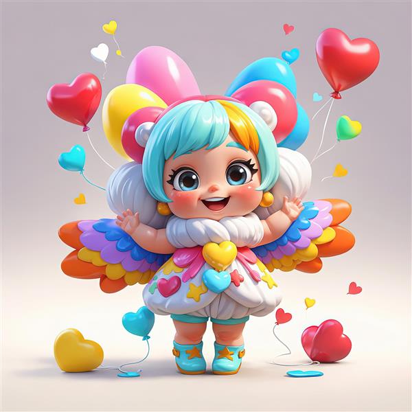 تصویر اورجینال دختر شاد با لباس صورتی خالدار و موهای بلند بلوند و بادکنک‌های جشن