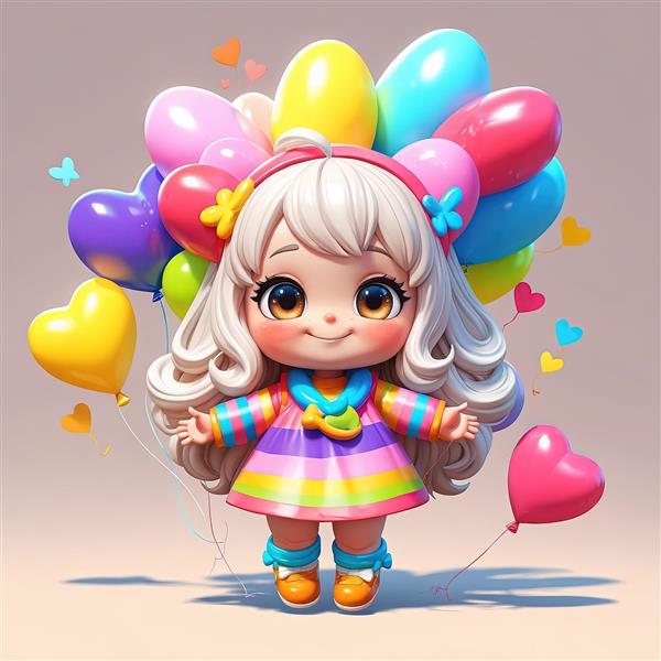 عروسک فانتزی دخترانه مو بلند با لباس رنگین کمانی و هدبند گلدار، طرح ویژه پوستر کودک