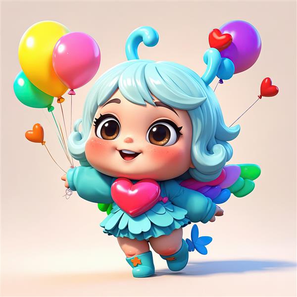 دختر بالنی با موی آبی و لباس بال‌دار فانتزی برای چاپ باکیفیت و محصولات دکوراتیو