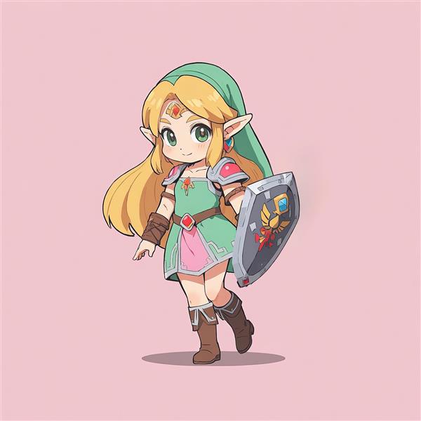 طرح چیبی زلدا با کلاه و سپر بازی برای دکوراسیون اتاق گیمینگ