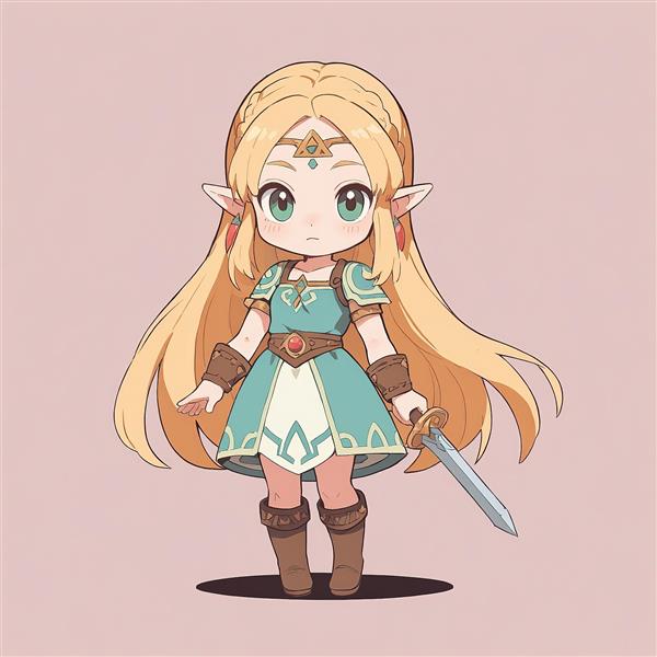 پرنسس زلدا چیبی با شمشیر و موهای بلند بلوند مناسب چاپ طرح فانتزی