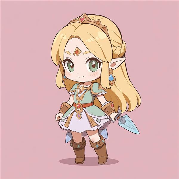 تصویر اورجینال پرنسس زلدا چیبی در لباس فانتزی و موهای بافته شده برای تولید پوستر