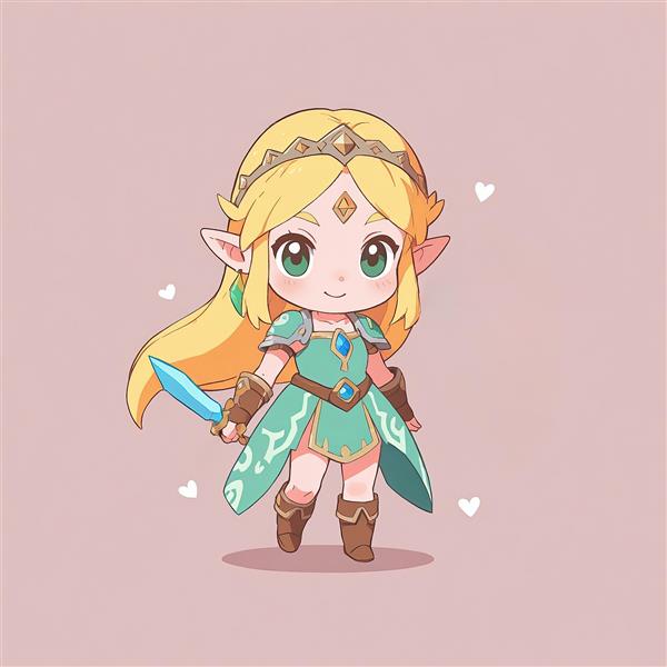 پرنسس زلدا در سبک چیبی با شمشیر و لباس جنگجو