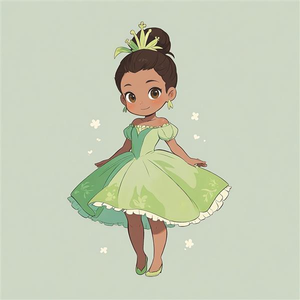 کارتونی پرنسس تیانا با لباس پرنسسی سبز و سفید برای چاپ پوستر