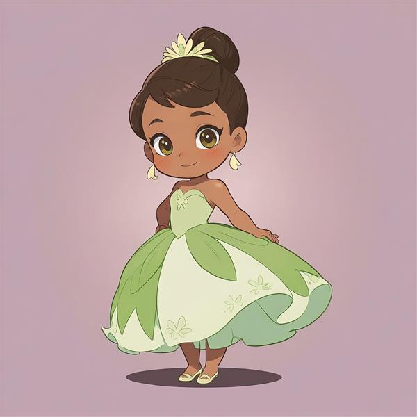 تصویر کارتونی تیانا پرنسس سیاه پوست در استایل چیبی جذاب برای طراحی گرافیک