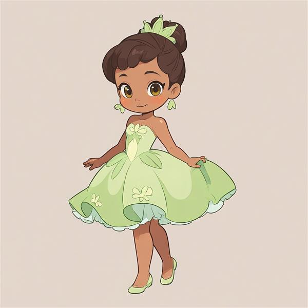 کارتون پرنسس تیانا کیوت و شاد در لباس مجلسی سبز مناسب چاپ لارج فرمت