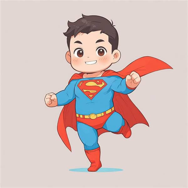 سوپرمن چیبی در پوز پرش یا دویدن، طرح اکشن برای پوستر