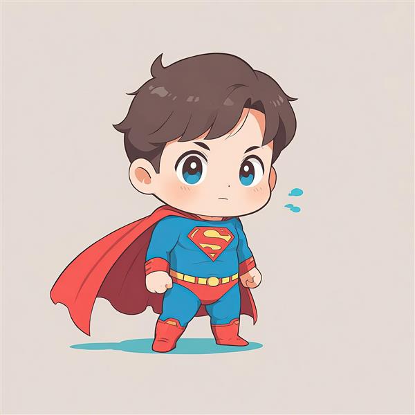 سوپرمن کودکانه با چشمان آبی و حالت جدی، آرت ورک مینیمال