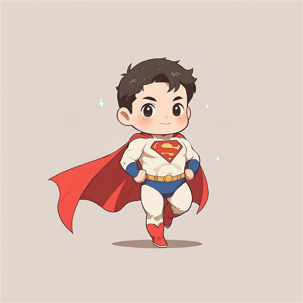 سوپرمن چیبی در حال دویدن با لباس کلاسیک سفید، طرح دکوراتیو کودک