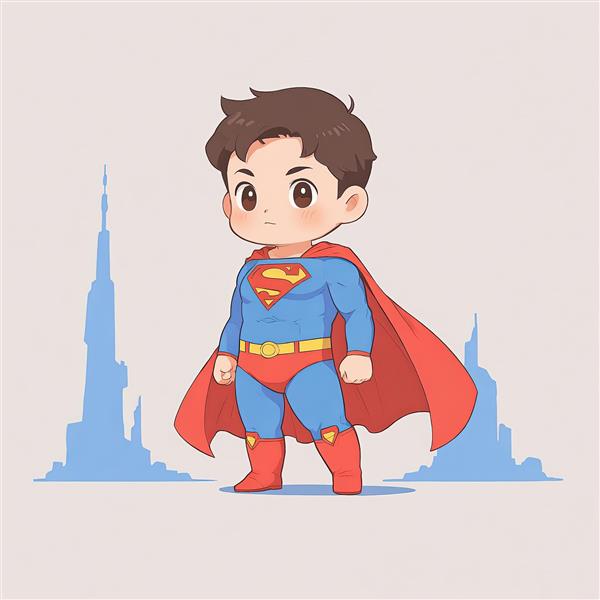 سوپرمن در پوز قدرت در مقابل ساختمان‌های شهری، طرح پس‌زمینه