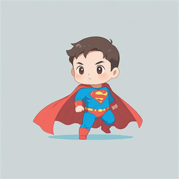سوپرمن چیبی در حال پرواز و اکشن، کاراکتر ابرقهرمانی برای پوستر